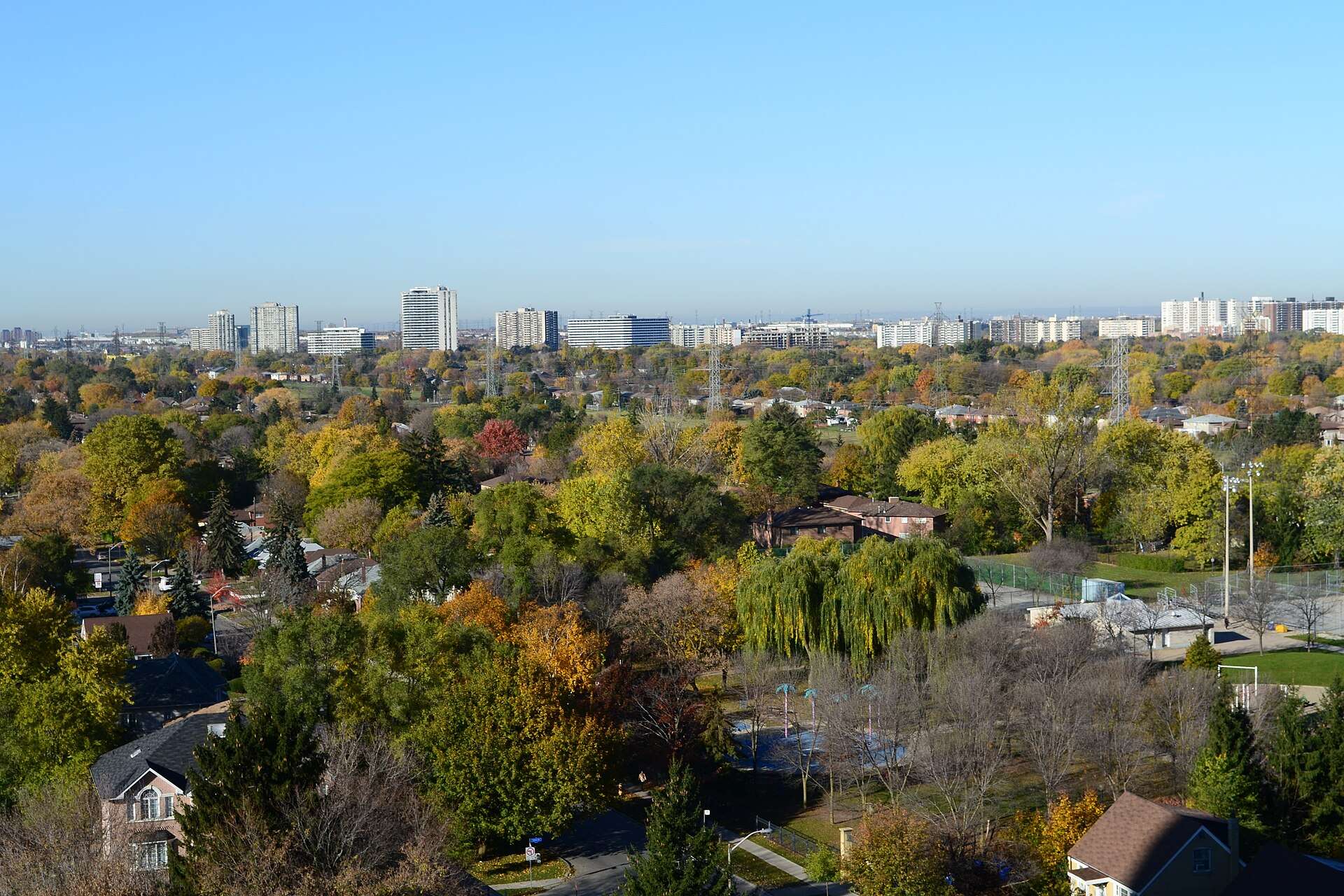 North York's skyline above autumn trees